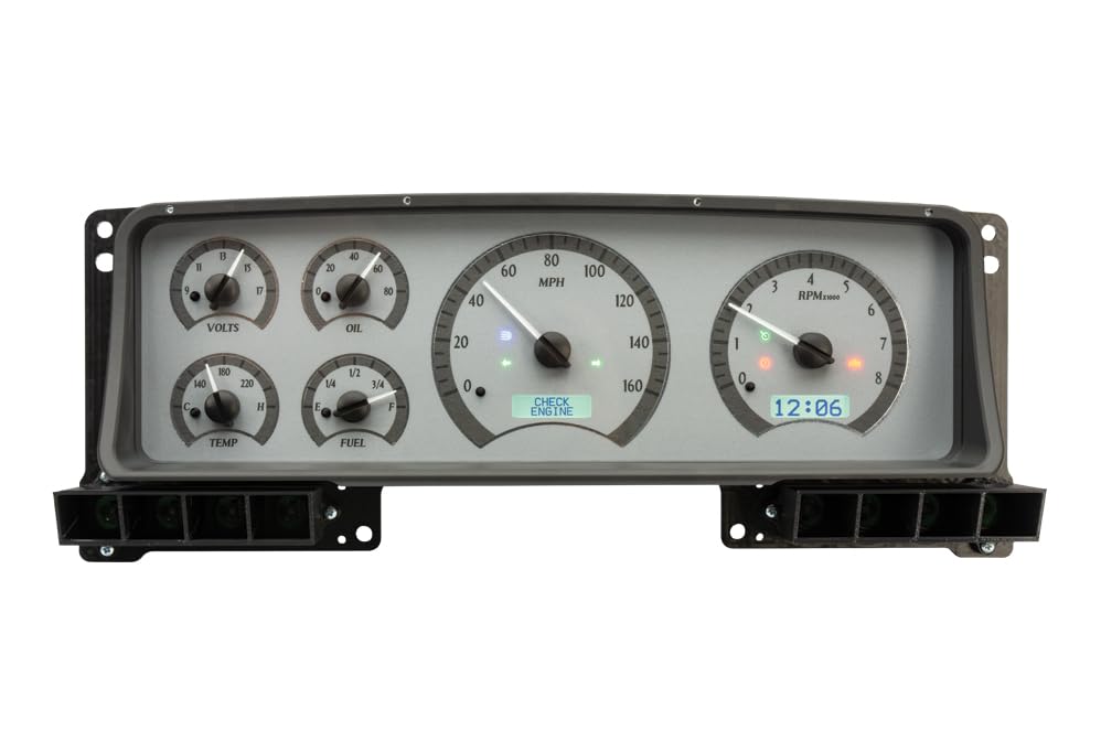 Dakota Digital VHX-87F-PU-S-W Analog Dash Gauge System with Compatible 1987-91 Ford Pickup and Bronco, Silver Alloy Style, White Backlighting