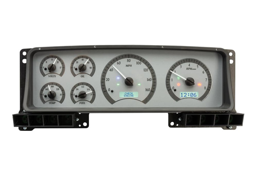 Dakota Digital VHX-87F-PU-S-W Analog Dash Gauge System with Compatible 1987-91 Ford Pickup and Bronco, Silver Alloy Style, White Backlighting