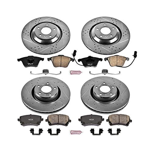 Power Stop K5355 Z23 Carbon Fiber Brake Pads Front and Rear with Drilled & Slotted Brake Rotors Kit