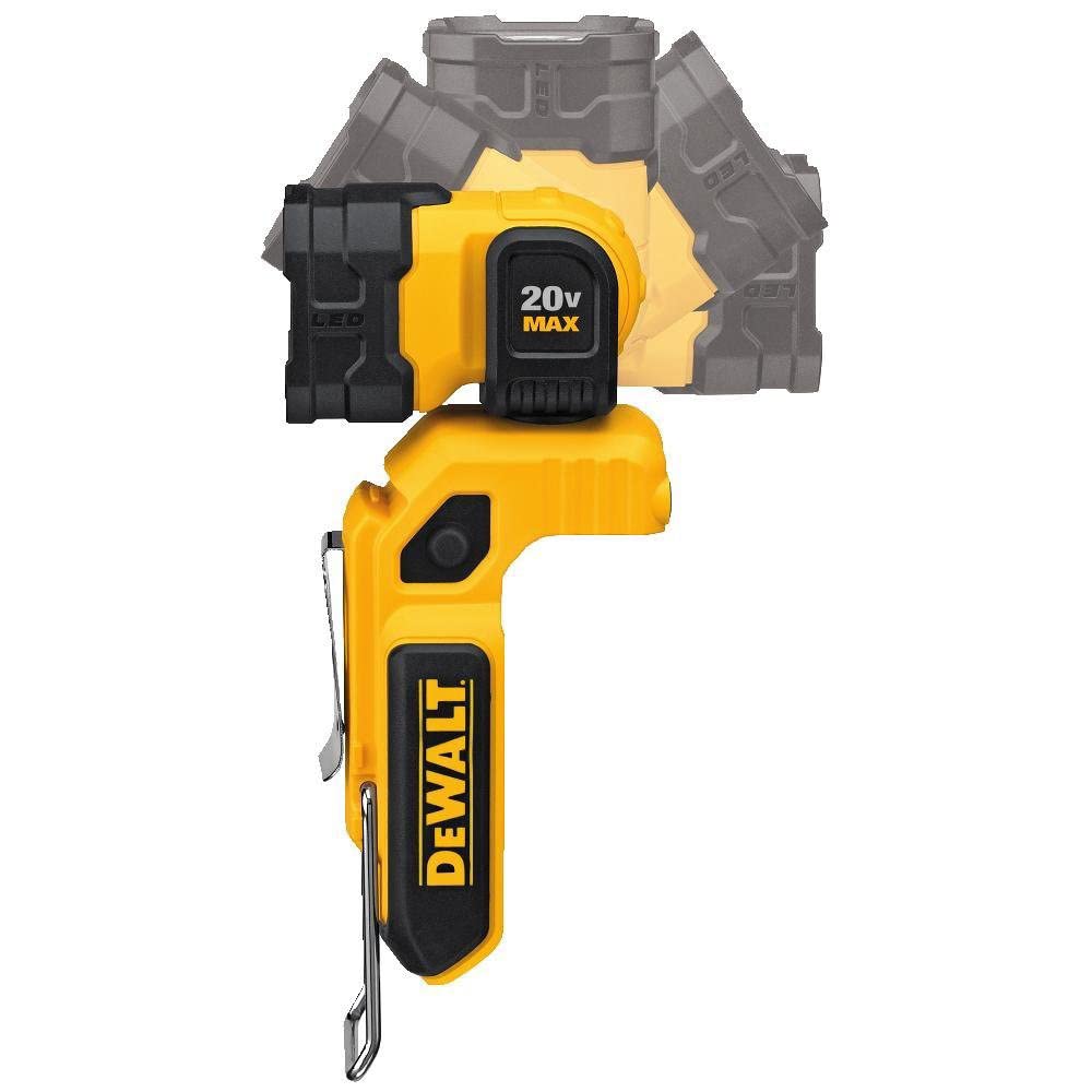 20V MAX DEWALT LED Work Light Rechargeable, LED Flashlight, Magnetic Flashlight, Freestanding and Clip-On Light, 360 degree pivoting Head, Tool Only (DCL044)
