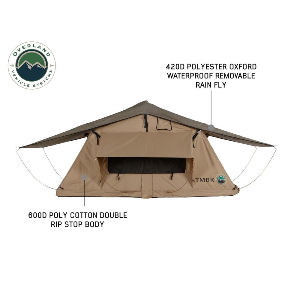 TMBK Overland Vehicle Systems LD 3 Soft Shell Roof Top Tent with Annex Combo, Tan Body & Green Rainfly with Green Annex