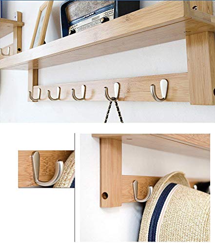 Bamboo Coat Rack YIMJ Wall Mount Shelf Robe Hook Rack Unibody CONSTRUCTION With Alloy Hook For Hallway Bedroom, Kitchen, Bath And Decoration, White, 5Hook