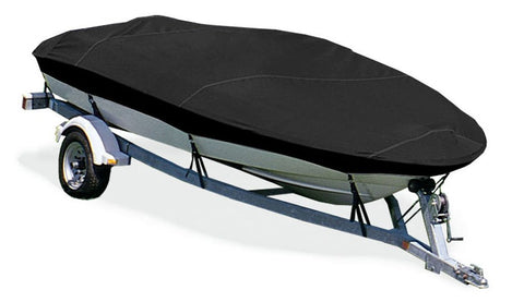 Trailerite Taylor Made Products Semi-Custom Boat Cover for Basic Fishing Boat with Outboard Motor Hood (12'5" to 13'4" Center Line Length / 62" Beam, Black Coated Poly)