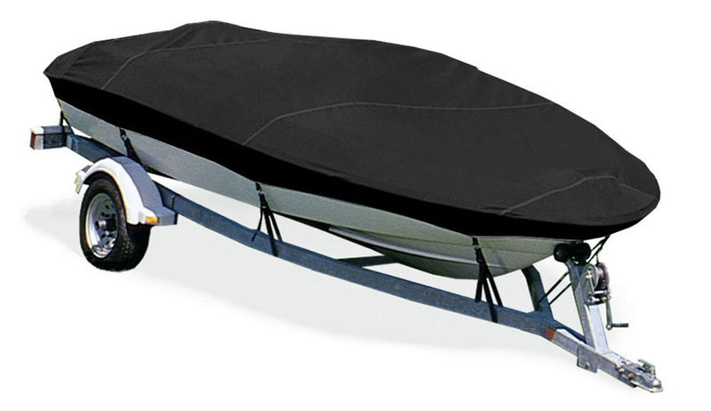 Trailerite Taylor Made Products Semi-Custom Boat Cover for Basic Fishing Boat with Outboard Motor Hood (12'5" to 13'4" Center Line Length / 62" Beam, Black Coated Poly)