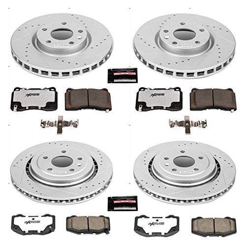Power Stop K7291-26 Z26 Carbon Fiber Brake Pads Front and Rear with Drilled & Slotted Brake Rotors Kit For Chevrolet Corvette 2017-2019 [Model Specific]