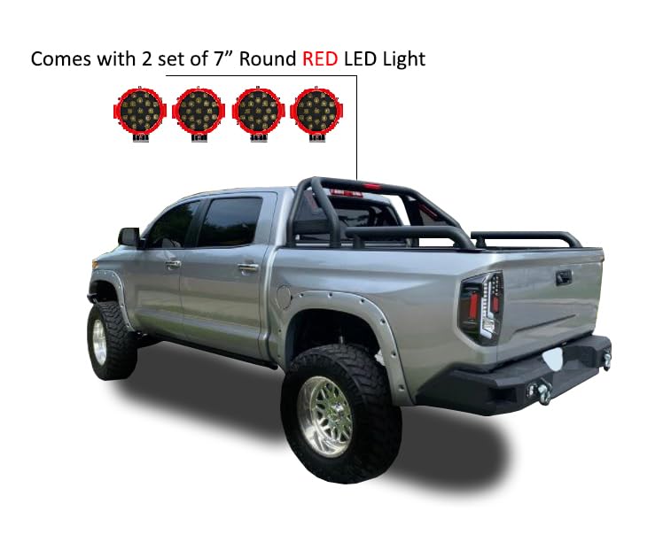 Gladiator Roll Bar Black Horse Incl. Pair of 7.0" Dia. Led Lights w/Red Trim Rings Modular Black Compatible with Universal Roll Bar for 1/2 Ton Trucks (GM-Ford-Dodge- Tundra) -GLRB-01B-PLR