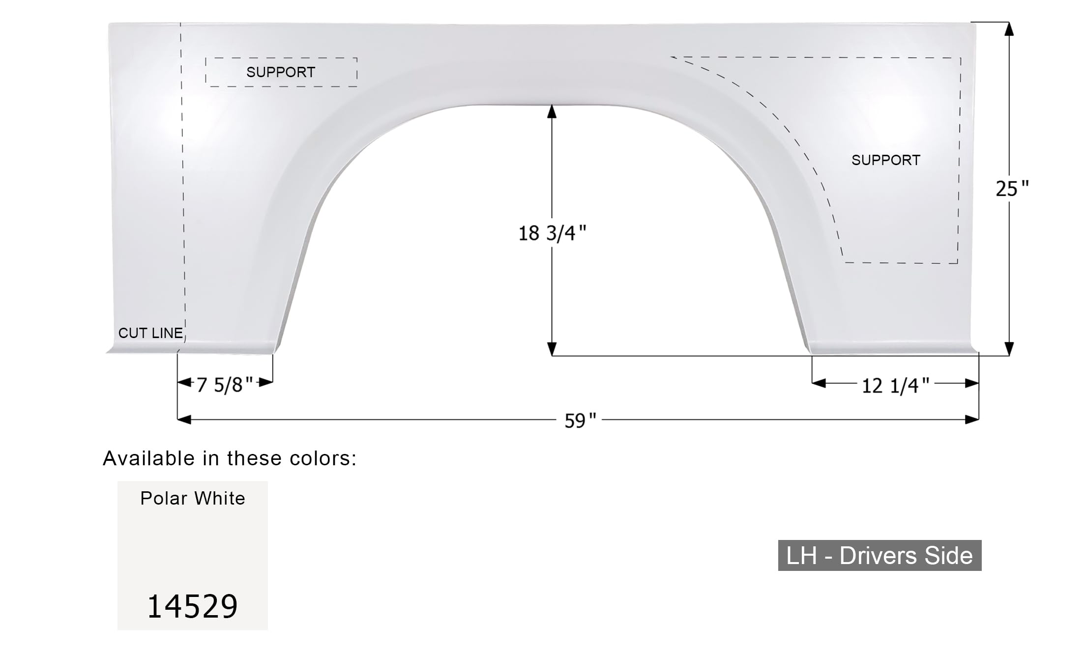 Fender Skirt ICON 14529, Single, Winnebago, FS4529, Unpainted