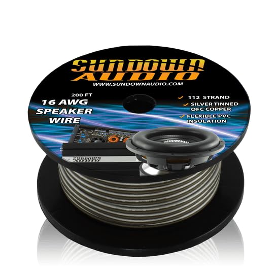 12 AWG Power Cable Sundown Audio CBL-16SPKR200 – 200FT Spool, Silver Tinned OFC Copper, 294 Strands, Ultra-Flexible PVC – High Current Car Audio Amplifier & Subwoofer Wire (Silver)