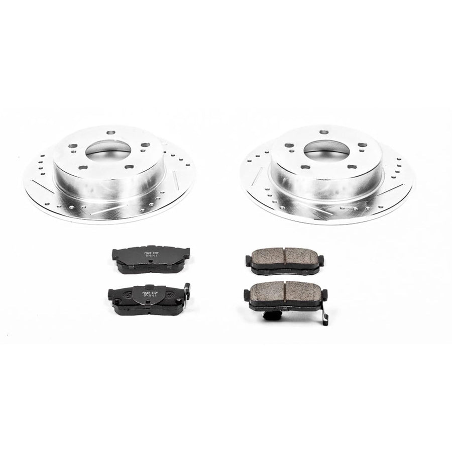 Power Stop K3099 Z23 Carbon Fiber Brake Pads Rear with Drilled & Slotted Brake Rotors Kit For Nissan Maxima 1989-1994 [Model Specific]