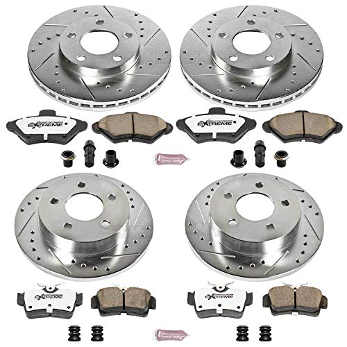 Power Stop Z26 Carbon Fiber Brake Pads K1300-26 Front and Rear with Drilled & Slotted Brake Rotors Kit For Ford Mustang 1994-1998 [Model Specific]