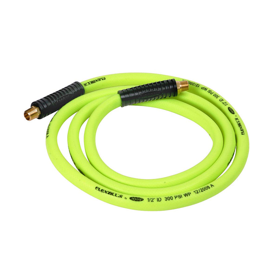 Flexzilla Air Hose, Swivel Whip 1/2 in. x 8 ft. (3/8 in. MNPT Swivel x 3/8 in. MNPT Ends), Heavy Duty, Lightweight, Hybrid, ZillaGreen - HFZ1208YW3S