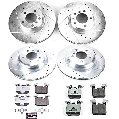 Power Stop K7550-26 Z26 Carbon Fiber Brake Pads Front and Rear with Drilled & Slotted Brake Rotors Kit