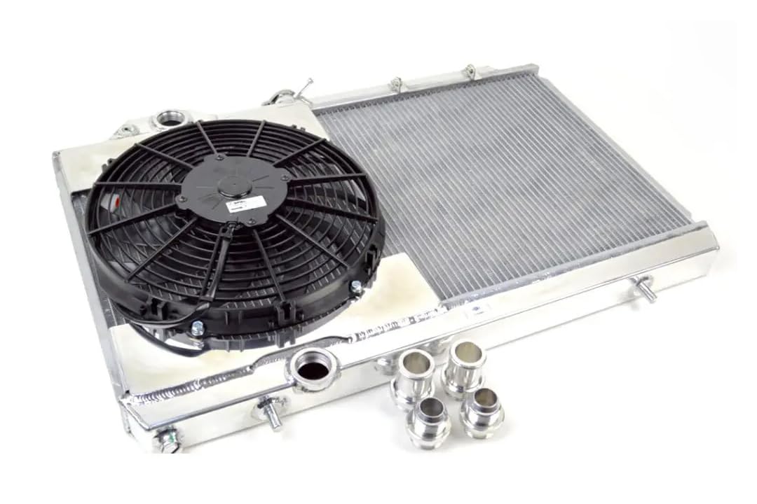 7075 CSF Radiator (Mitsubishi Eva 7/8/9 - Full Size Slim W/ 12-Inch Spal Fan & Shroud/Adjustable -16 Or Slip-On Fittings), 1 Pack