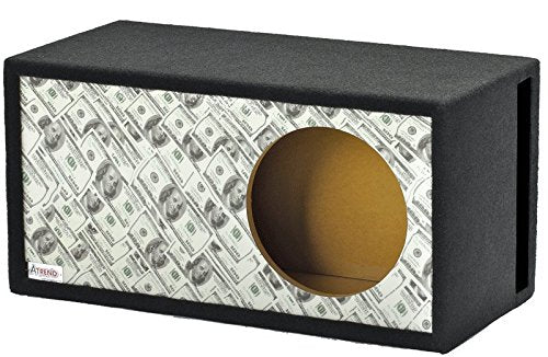 Atrend 10LSVBB-Bankroll GFX Series $100 Bills Pattern Single Vented SPL 10" Subwoofer Enclosure