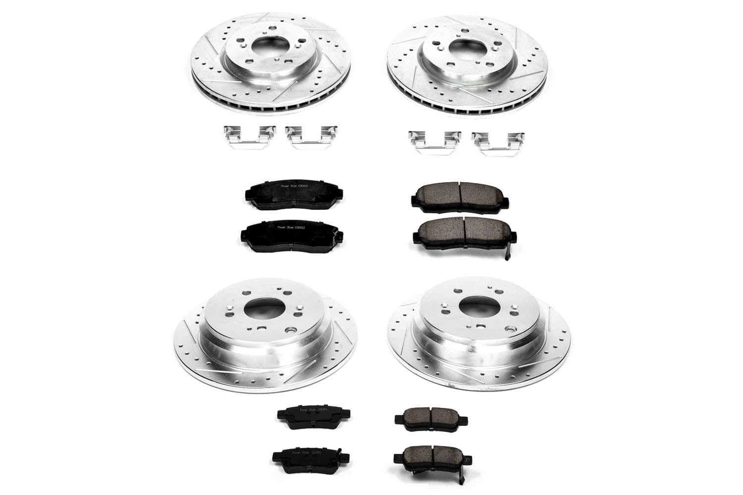Power Stop K4044 Z23 Carbon Fiber Brake Pads Front and Rear with Drilled & Slotted Brake Rotors Kit For Honda Odyssey 2005-2010 [Model Specific]