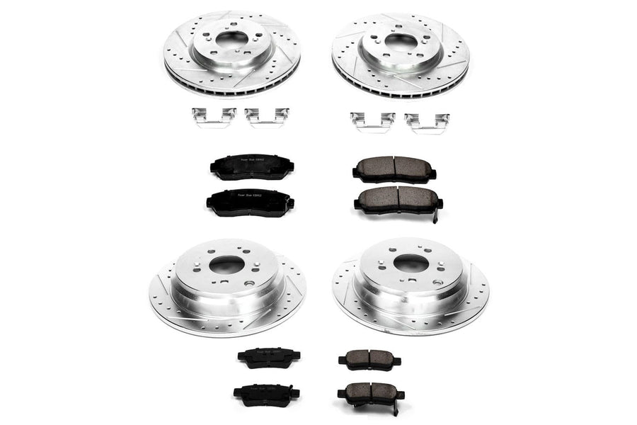 Power Stop K4044 Z23 Carbon Fiber Brake Pads Front and Rear with Drilled & Slotted Brake Rotors Kit For Honda Odyssey 2005-2010 [Model Specific]