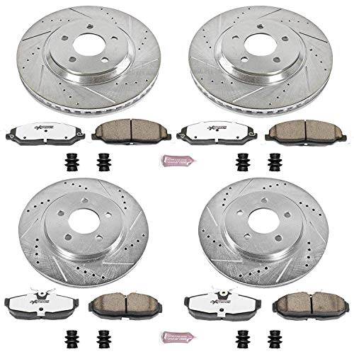 Brake Kit Power Stop For 2005-2010 Ford Mustang [Model Specific] S197 Front and Rear Z26 Carbon Fiber Brake Pads with Drilled & Slotted Brake Rotors Replacement, K1381-26