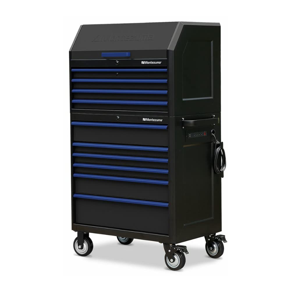 Montezuma Tool Box - 36" X 24" Tool Chest With 4 Drawer Multiple Power Outlets & Black Powder Coat Finish - M362404CH