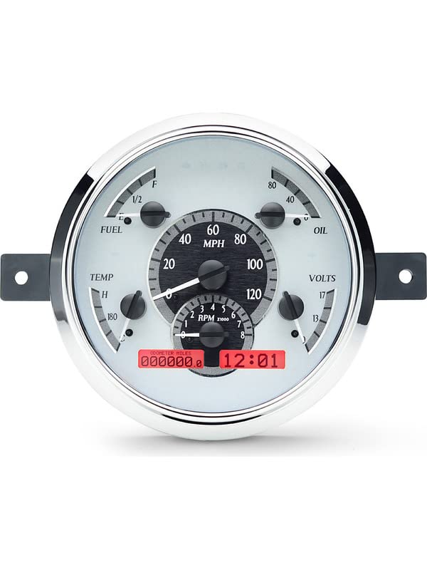 Dakota Digital VHX-49F-S-R Analog Dash Gauge System Compatible with 1949 50 Ford Car, Silver Alloy Style, Red Backlighting