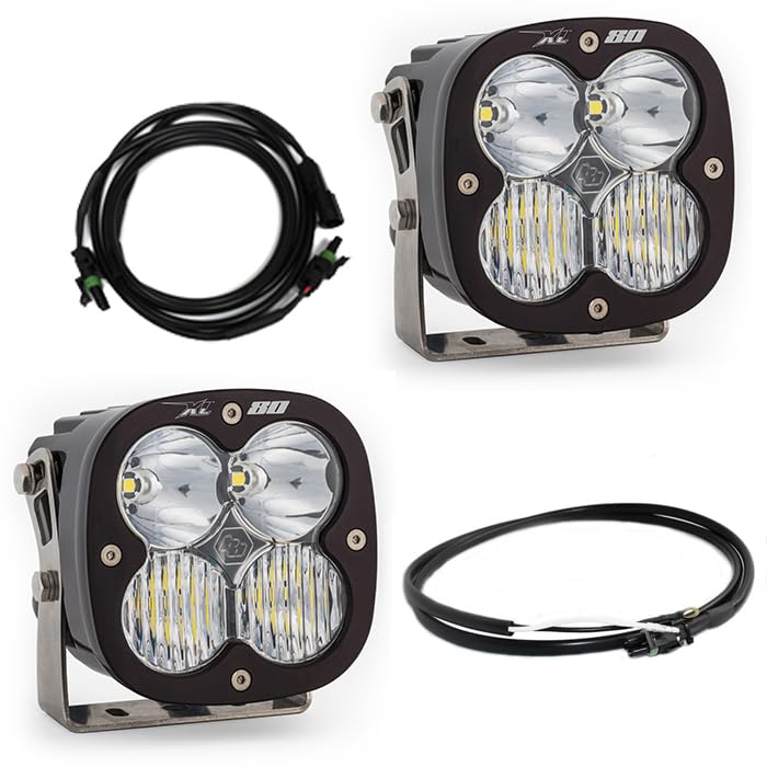 Baja Designs Bumper Light Kit XL80 LED for Jeep Gladiator 2020-22, Wrangler JL 2018-22 with OEM Steel - Includes Wiring Harness (Driving/Combo Clear Lens)