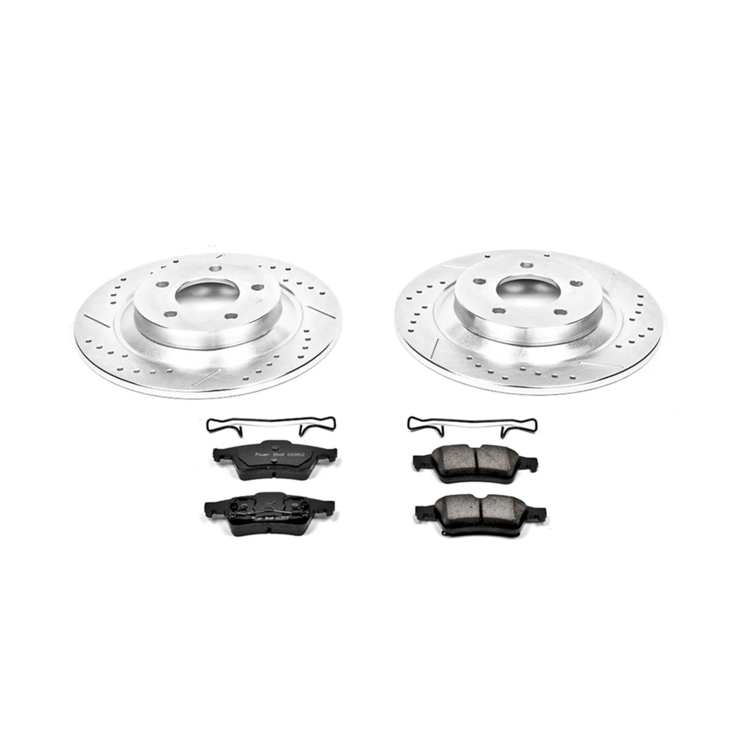 Power Stop K5310 Rear Brake Pads Z23 Carbon Fiber with Drilled & Slotted Brake Rotors Kit For Mazda 5 2006-2007 [Model Specific]