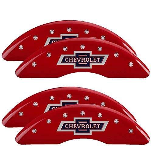 Caliper Covers MGP - Brake Caliper Covers Compatible with 2020-2025 Chevy Silverado 2500 HD, 2020-24 3500 HD - Powder-Coated Finish, 4 PCS Front and Rear (Red - 100 Anniversary Engraving)