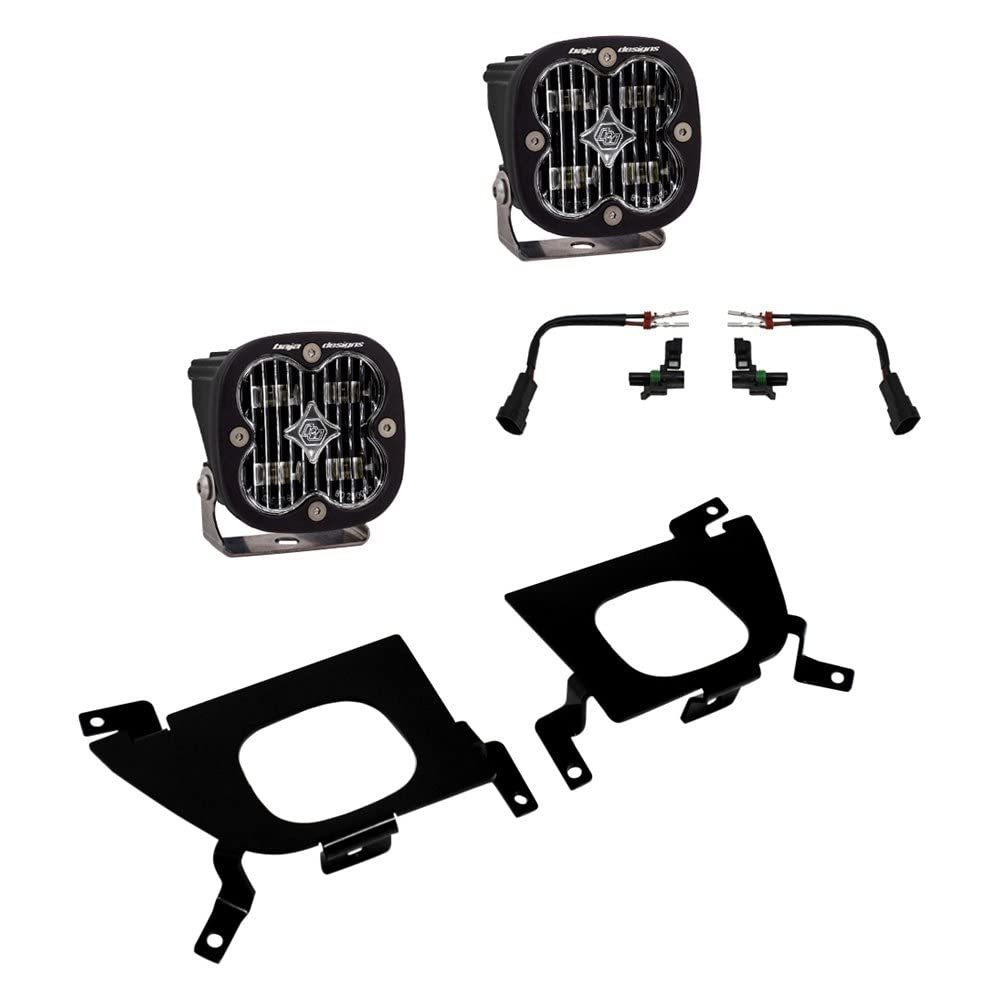 Baja Designs Fog Pocket SAE Squadron LED Light Kit fits Chevy Silverado, Sierra 1500, 2500HD, 3500HD (Wide Cornering; Clear)