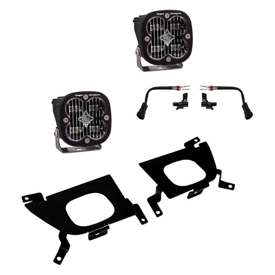 Baja Designs Fog Pocket SAE Squadron LED Light Kit fits Chevy Silverado, Sierra 1500, 2500HD, 3500HD (Wide Cornering; Clear)