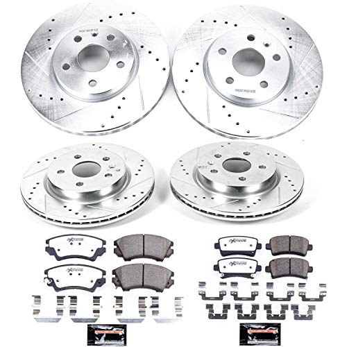 Power Stop K6330-26 Z26 Carbon Fiber Brake Pads Front and Rear with Drilled & Slotted Brake Rotors Kit For Saab 9-5 2010-2011 [Model Specific]