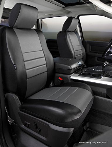 Fia Gray SL69-80 Custom Fit Front Seat Cover Bucket Seats - Leatherette (Black w/Gray Center Panel)