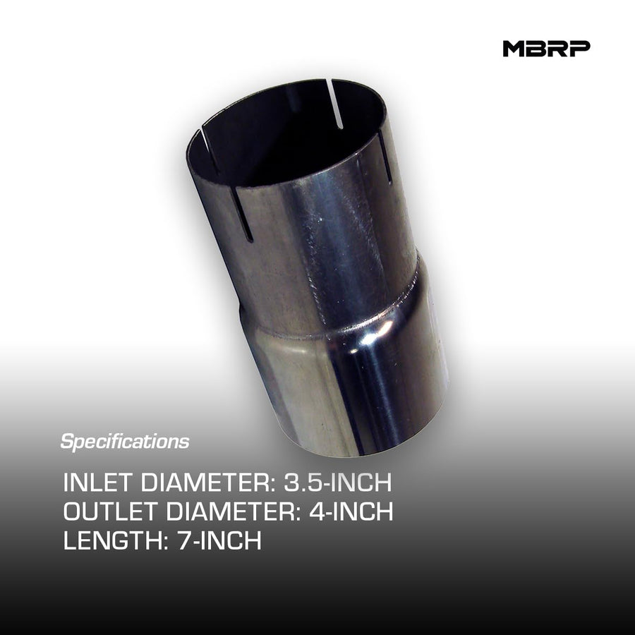 MBRP Diesel Exhaust Universal Adapter for All Pickup Models, 4" OD. to 3.5" ID. Stainless Steel