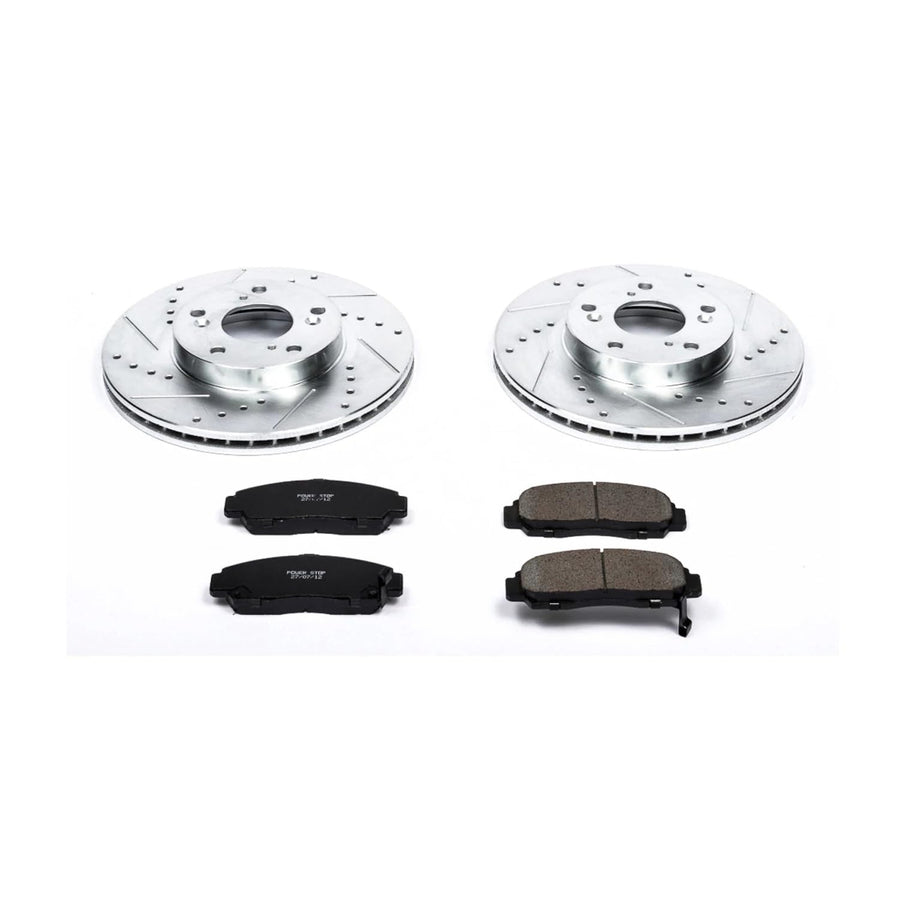 Power Stop K2558 Z23 Carbon Fiber Brake Pads with Drilled & Slotted Brake Rotors Kit For Honda Accord 2003-2007 [Model Specific]