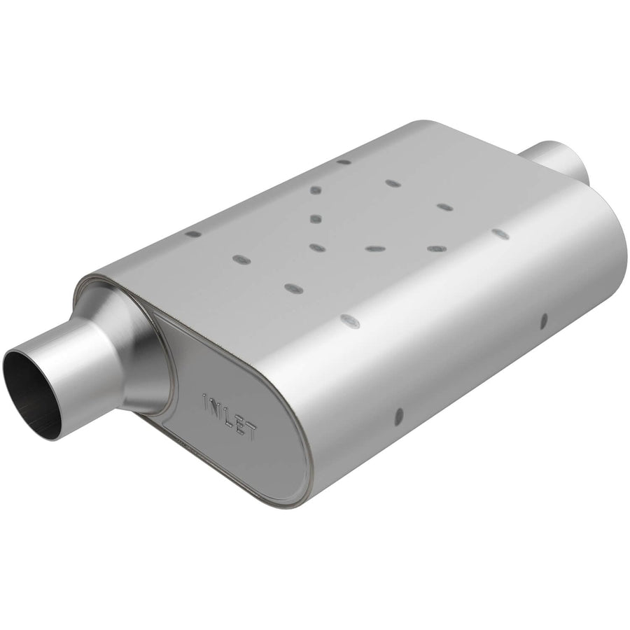 Rumble Exhaust Performance Chambered Muffler R33041: Offset/Center, 3" / 3" Inlet/Outlet, 4.25 x 9.5 x 13 Oval, Stainless Steel, Classic American Muscle Sound