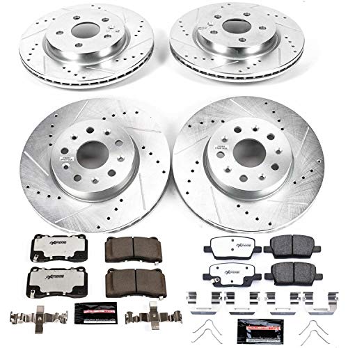 Power Stop K7908-26 Z26 Carbon Fiber Brake Pads Front and Rear with Drilled & Slotted Brake Rotors Kit For Cadillac CT6 2016-2019 [Model Specific]