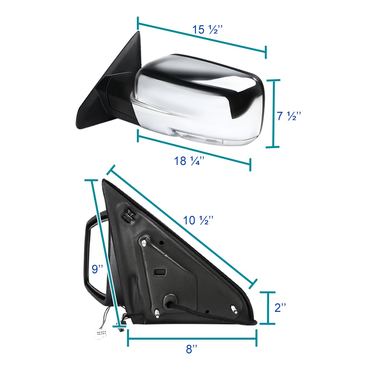 Left Driver Side Mirror Spec-D Tuning Power Fold Heated Temper Sensor Chrome Compatible with 2013-2019 Dodge Ram 1500
