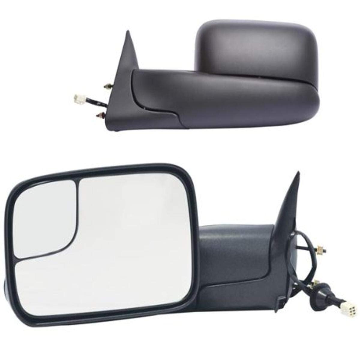 K Source Towing Mirror Pair – For 1998-2002 Ram 1500, 2500 & 3500, Spot Mirror, Textured Black, Flip-Out Head, Foldaway, Heated Power, Driver & Passenger Side Pair (L&R)