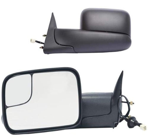 K Source Towing Mirror Pair – For 1998-2002 Ram 1500, 2500 & 3500, Spot Mirror, Textured Black, Flip-Out Head, Foldaway, Heated Power, Driver & Passenger Side Pair (L&R)