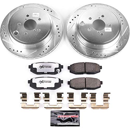 Power Stop K5883-26 Z26 Carbon Fiber Brake Pads Rear with Drilled & Slotted Brake Rotors Kit For Scion FR-S, BRZ, BRZ, Legacy, Outback, 86, GR86 [Model Specific]