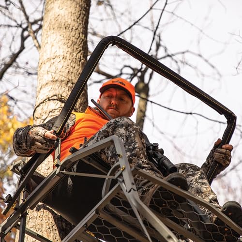 Rivers Edge Jumbo Jack 1-Man LS Ladder Stand, 19’ Height, Lockdown Strapping System, Wide Flip-Up TearTuff Mesh Seat, Jumbo Platform, Flip-Out Footrest, 2-Way Adjustable Shooting Rail, RE674