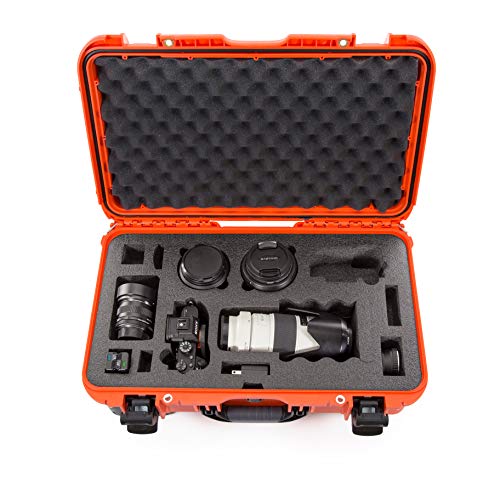 Waterproof Nanuk 935 Carry-On Hard Case with Custom Foam Insert for Sony a7R Size Camera w/Wheels - Orange