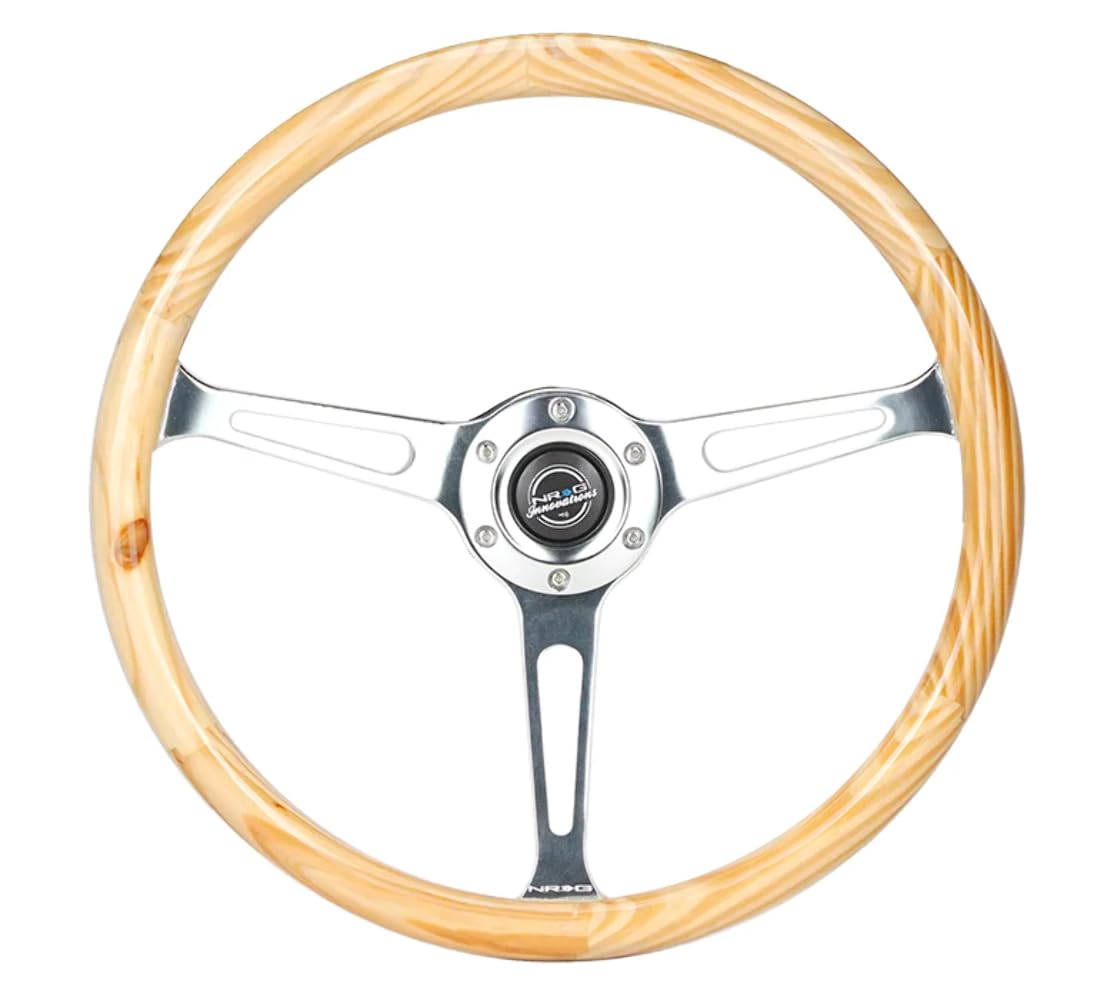 NRG Innovations Reinforced NRG-RST-380RG Classic Light Wood Grain Wheel, 380mm, 3 Spoke Center in Shinny chrome with Slits