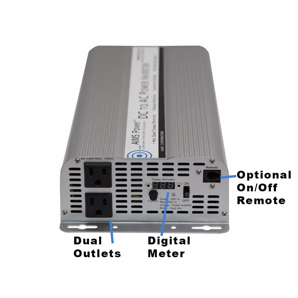 2500 Watt AIMS Power Modified Sine Power Inverter, 5000 Watt Surge Peak Power, and AC Outlets