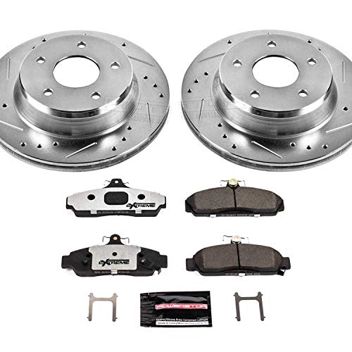 Power Stop K4810-26 Z26 Carbon Fiber Brake Pads Front with Drilled & Slotted Brake Rotors Kit For Chevrolet Corvette 1984-1987 [Model Specific]
