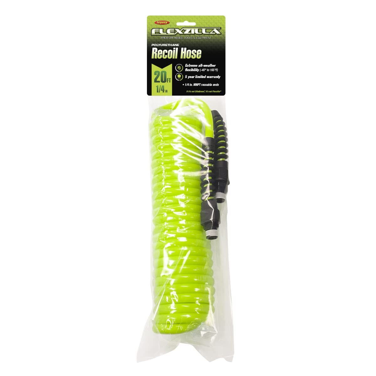 Polyurethane Flexzilla Recoil Air Hose, 1/4 in. x 20 ft., ZillaGreen - LP1420AFZ
