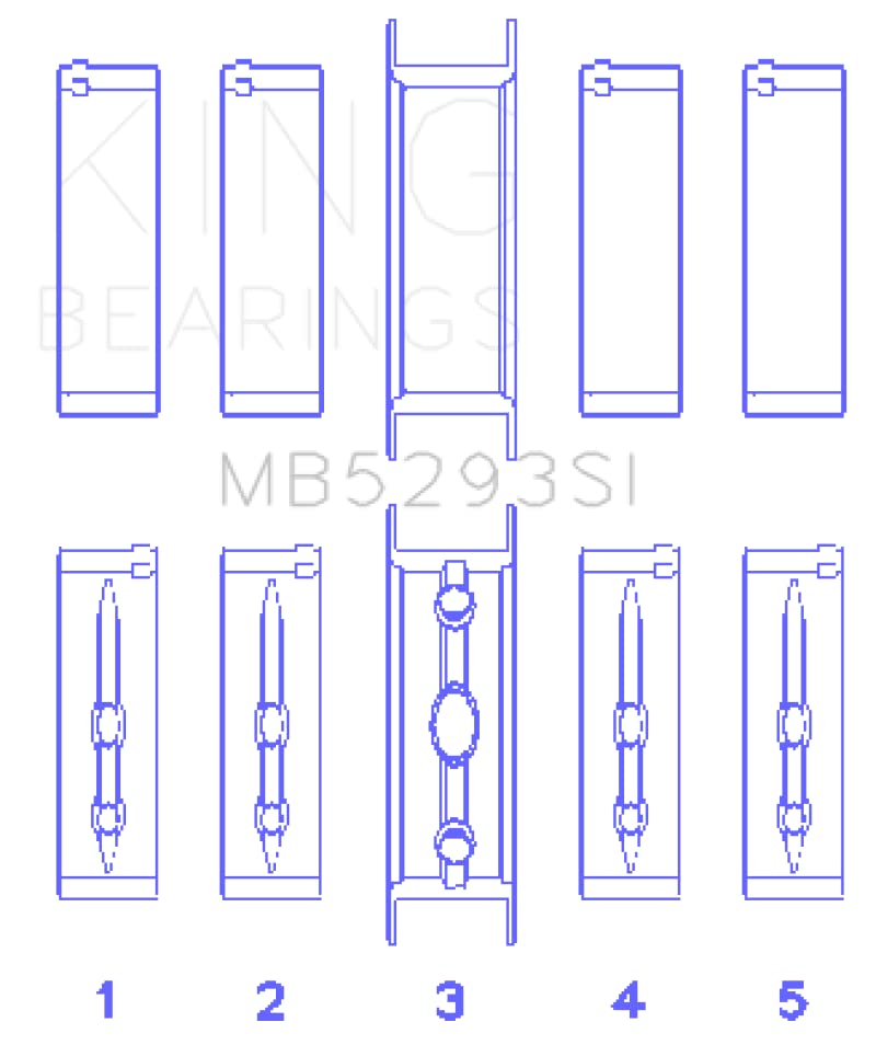 MB5293SI King Engine Bearings 030 Main Bearing Set (GM 294/325/345/364CI 4.8/5.3/5.7/6.0L L20/LS1/LS2/LS4/LS6), 1 Pack