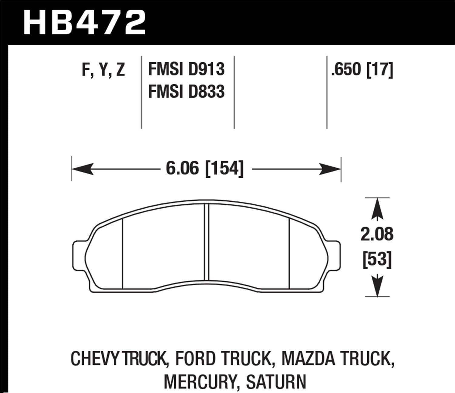 Performance Hawk HB472Z.650 Ceramic Street Brake Pads