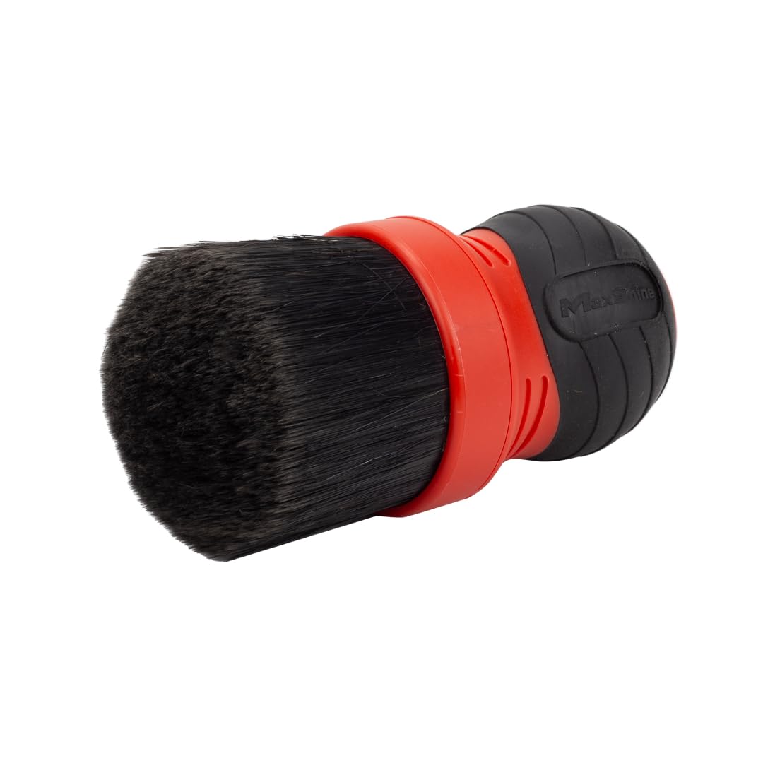 Maxshine Ultra-Soft Red & Gray Combo Large Bristle Brush with Storage Rack | Curved Grip Interior Detailing Brush for Dashboard, Displays & Air Vents | Premium Car Cleaning Accessory