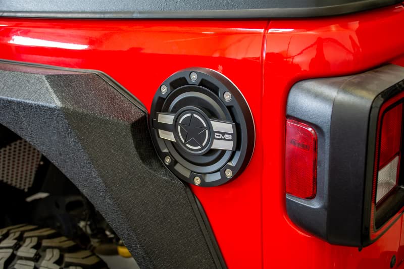 D-JL-190004-MIL | DV8 Offroad Fuel Door for 18-21 Wrangler JL | Magnetic Closure | Aluminum Construction | Complete Replacement Kit