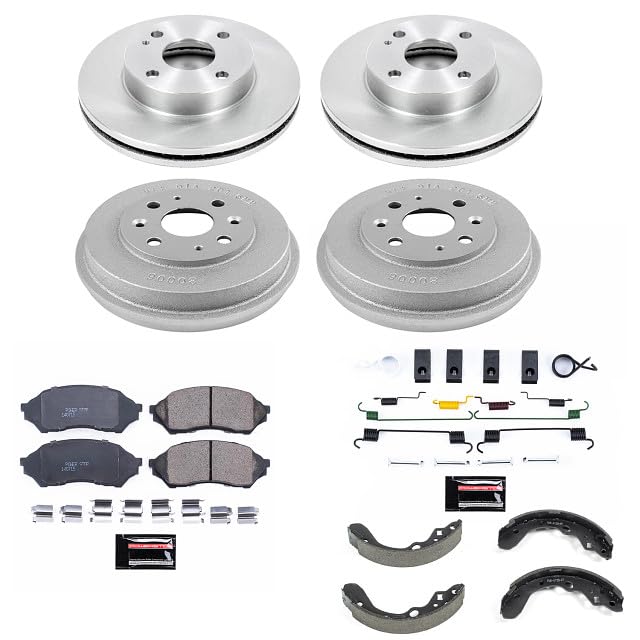 Power Stop Autospecialty KOE15443DK Front and Rear Replacement Brake Kit - OE Brake Drums & Ceramic Brake Pads For Mazda Protege 1999-2001 [Vehicle Specific]