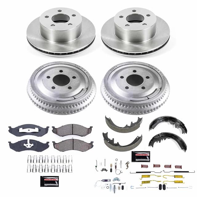 Power Stop Autospecialty KOE15132DK Front and Rear Replacement Brake Kit-OE Brake Drums & Ceramic Brake Pads For Jeep Cherokee 1992-1999 [Model Specific]